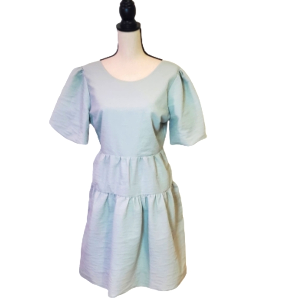 FSL Apparel Sage Green Textured Tiered Smocked Dress, Size Large, NWOT